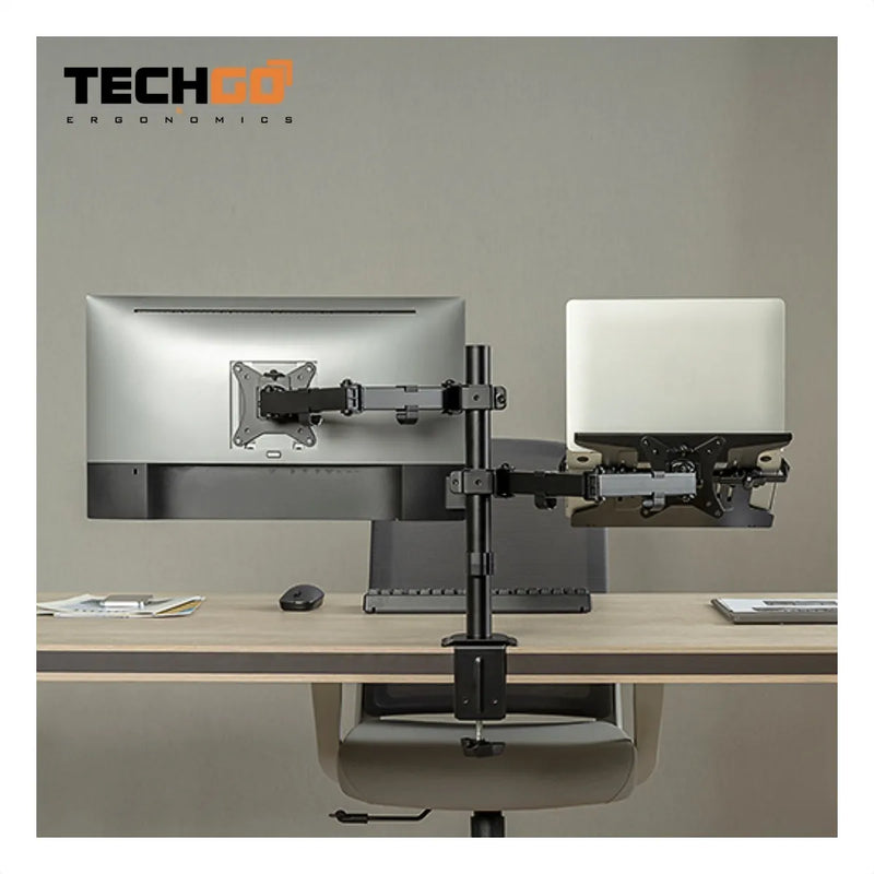 Soporte Dual Escritorio: Monitor + Portátil, Techgo Spml-12 Negro
