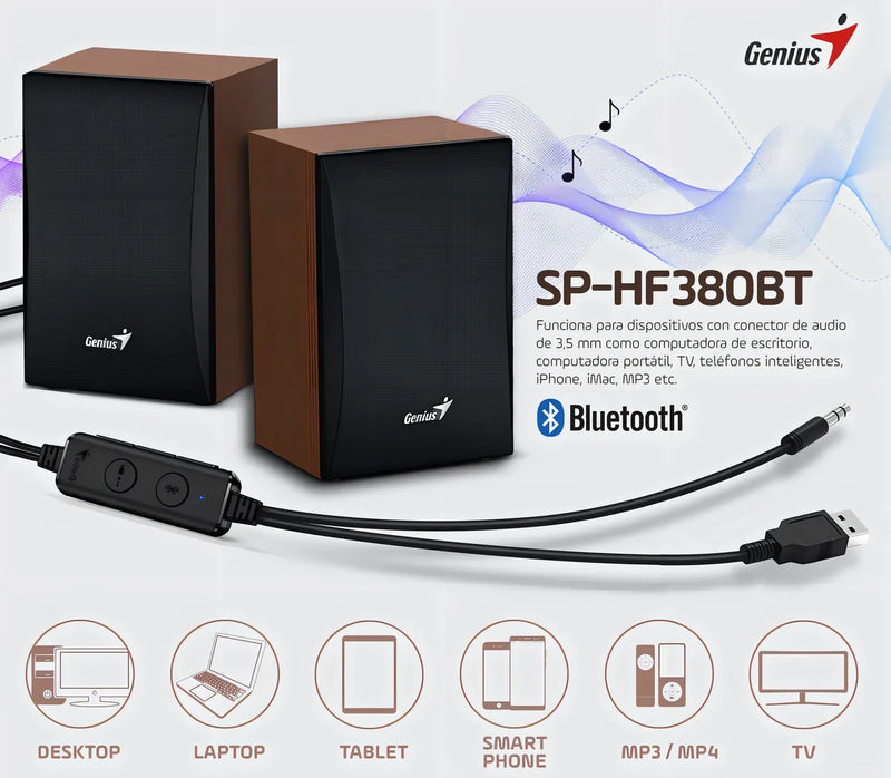 Parlantes Bluetooth Genius Sp- Hf380bt Usb Madera 3w
