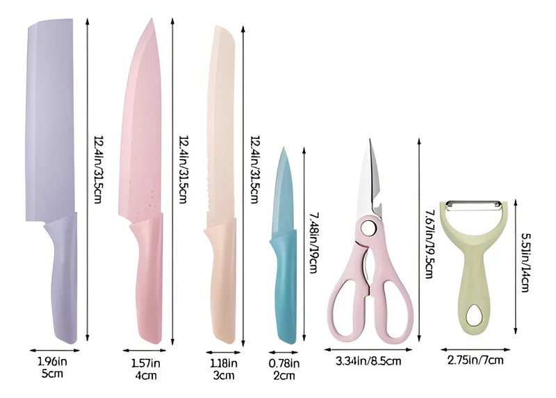 Set De Cuchillos Tijeras Pelador Color Tonos Pastel
