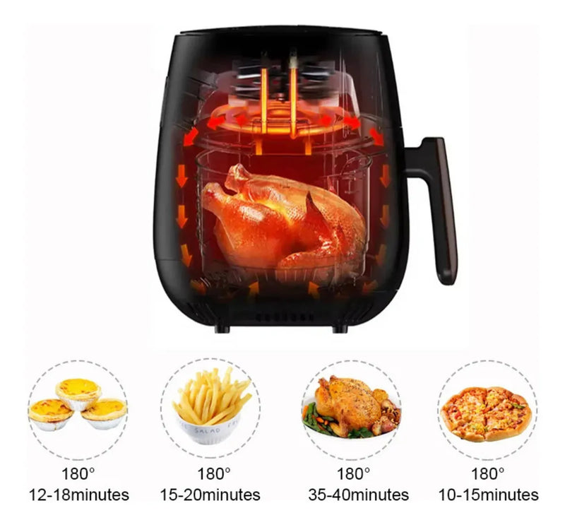 Air Fryer 6l Digital Con Bandeja Antiadherente Casa Cocina Negro