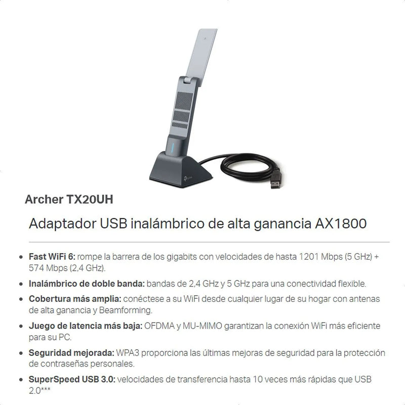 Tp Link Archer Tx20uh, Adaptador Usb Wifi 6 Ax1800 High Gain