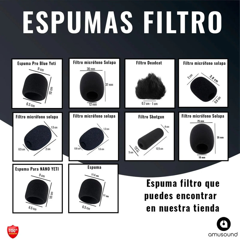 Filtro Micrófono Espuma Cortaviento Solapa Mesa X 5 Un Negro