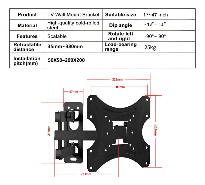 Soporte Pantalla Tv Pared Vesa 14 A 42 Pulgadas Brazo Articu Color Negro