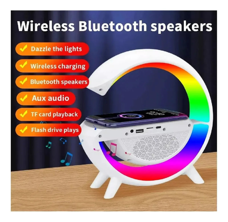 Parlante Bluetooth Con Luz Rgb Y Carga Inalámbrica + Reloj Blanco