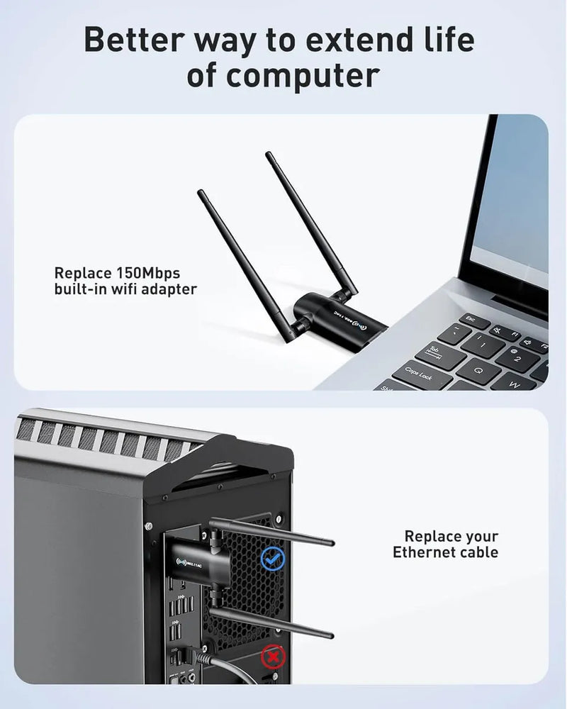 Adaptador Inalambrico Usb Wifi Para Pc 802.11ac 1200 Mbps