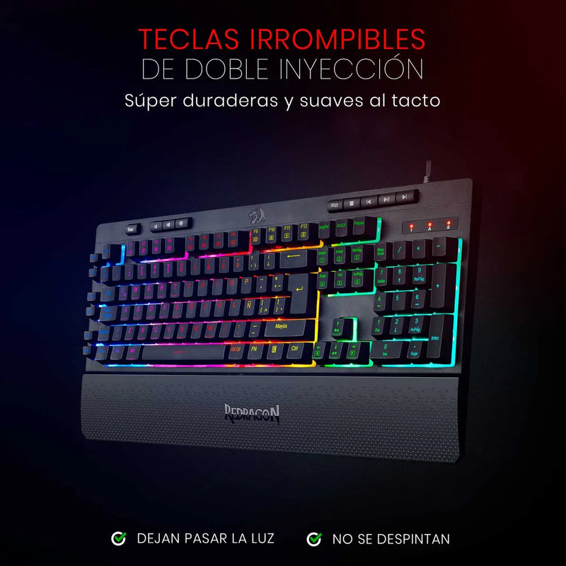 Teclado Gamer Redragon Shiva K512 RGB QWERTY Español Latinoamérica Color Negro con Luz RGB
