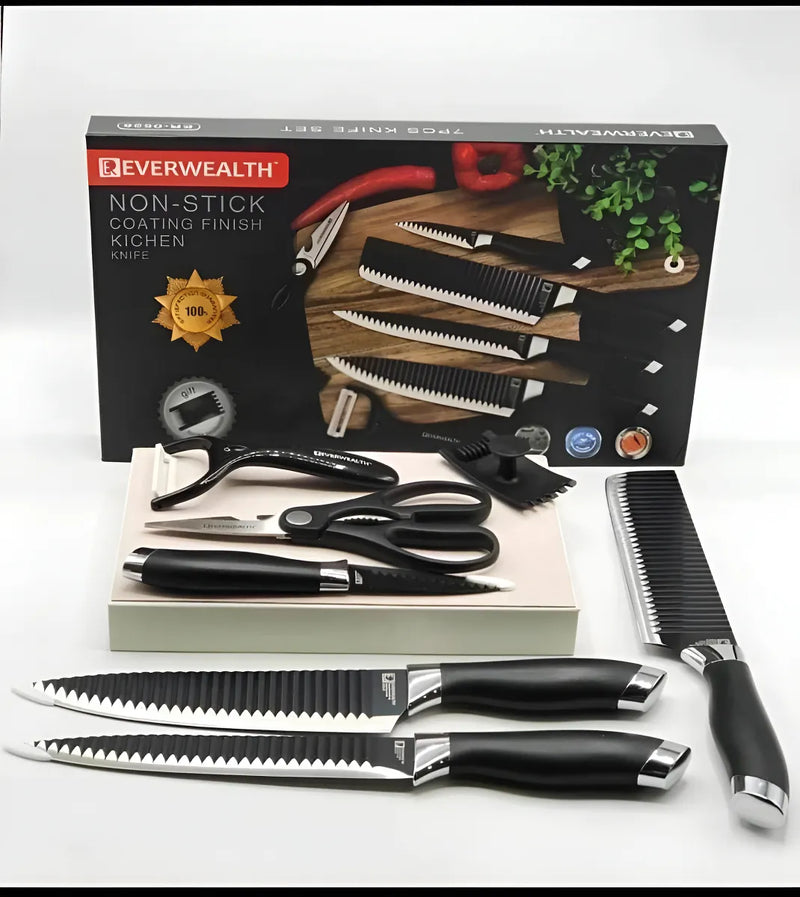 Set De Cuchillos 7 Piezas Profesional + Pelador + Tijeras Color Negro