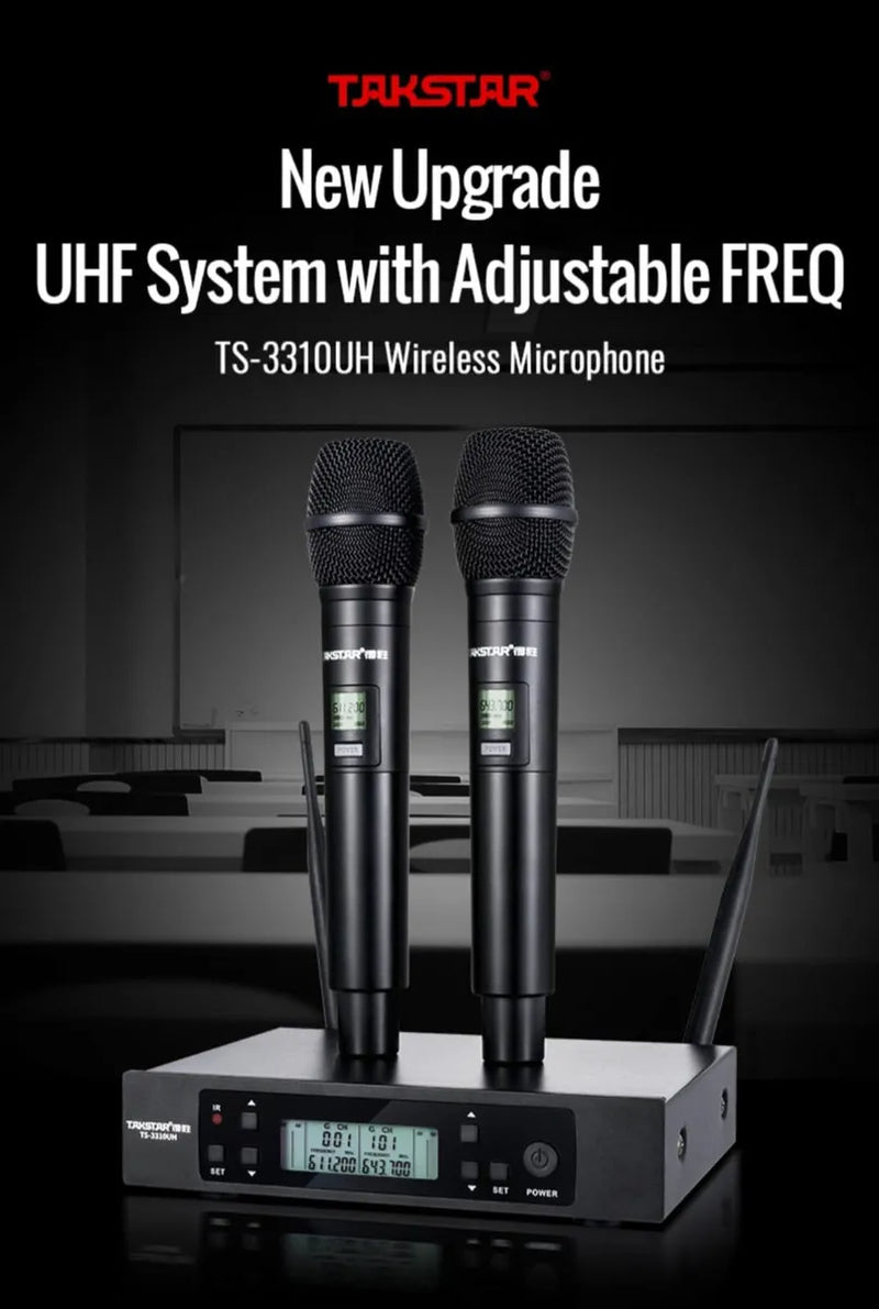 Microfonos Inalambricos Doble Takstar Ts3310 100mt 100ch Uhf Negro