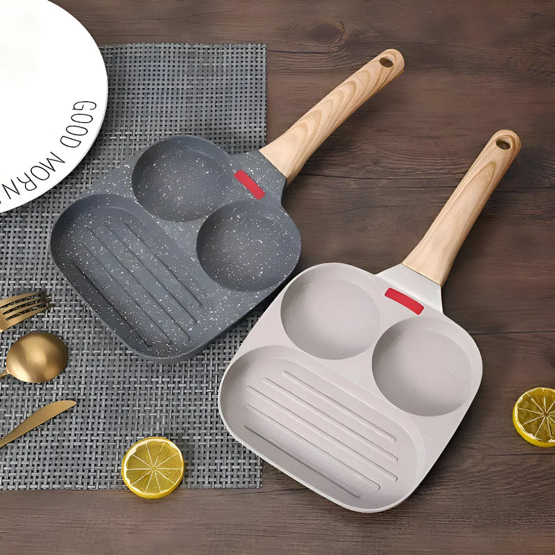 Sartén multiusos 3 en 1 con separadores para huevos y hamburguesas, color gris