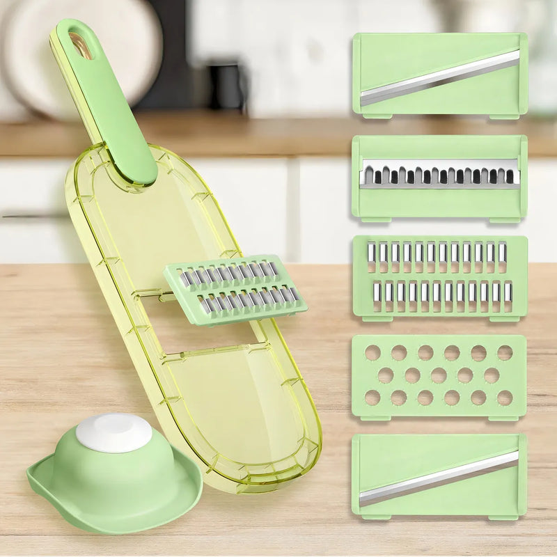 Rallador Y Pelador De Cocina 6 En 1 Con Protector Multifuncional Para Verduras Y Frutas Cortes Finos Y Gruesos Fácil De Usar Y Limpiar.