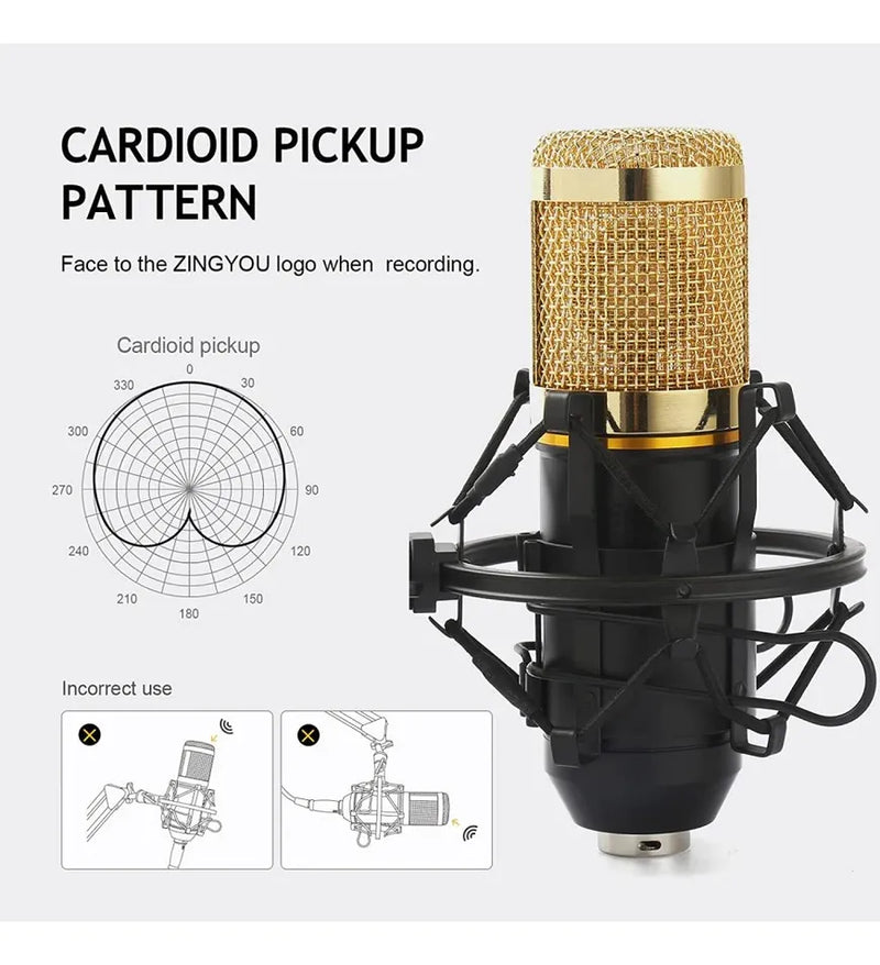 Microfono Condensador Profesional Bm-800 + Tarjeta De Sonido Negro/dorado