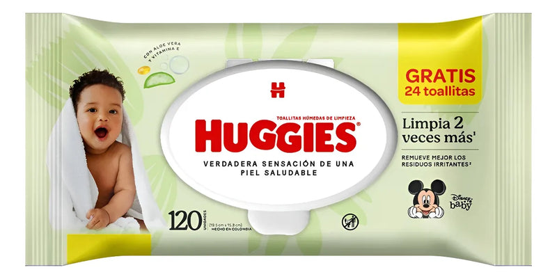 120 Toallitas Húmedas Huggies Aloe Vera / Vit E Piel Saludab