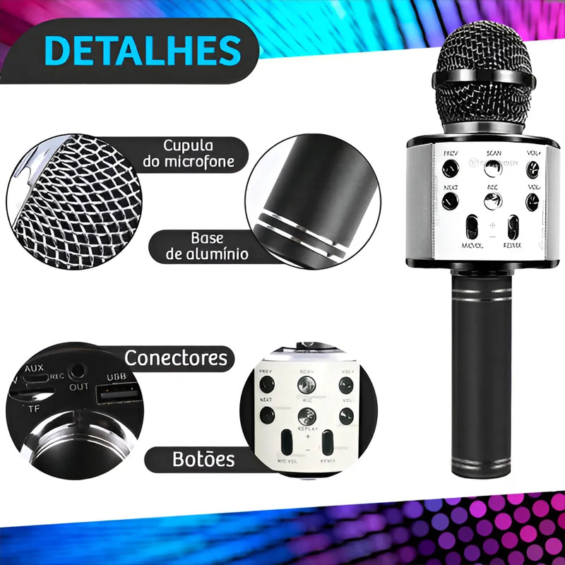 Micrófono de karaoke Bluetooth recargable inalámbrico plateado
