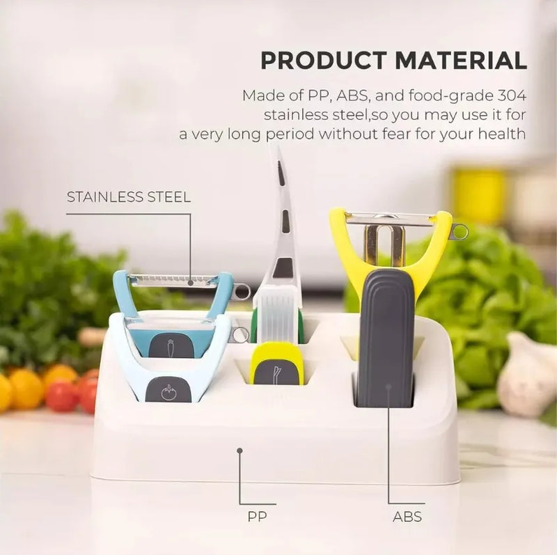 Kit Pelador De Verduras 6 En 1 Acero Inoxidable Con Base Set Azul Cielo