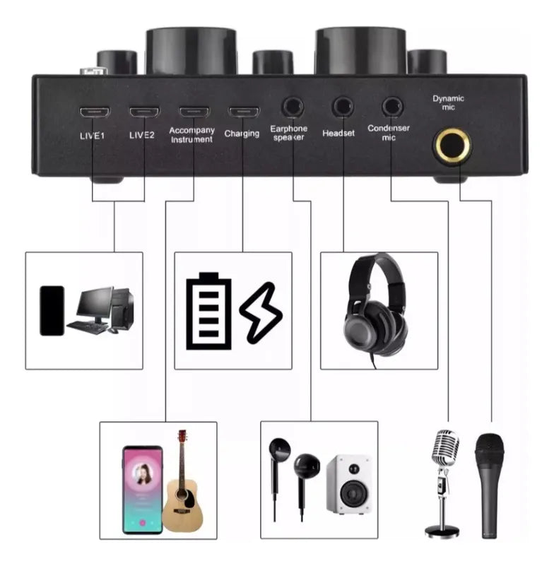 Tarjeta De Sonido V8 Interfaz Consola De Audio Grabación Negro