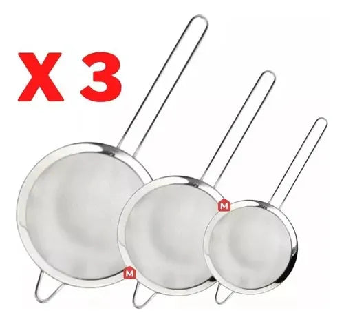 Juego De Coladores Metálicos X3pcs De Cocina Tamizador Acero