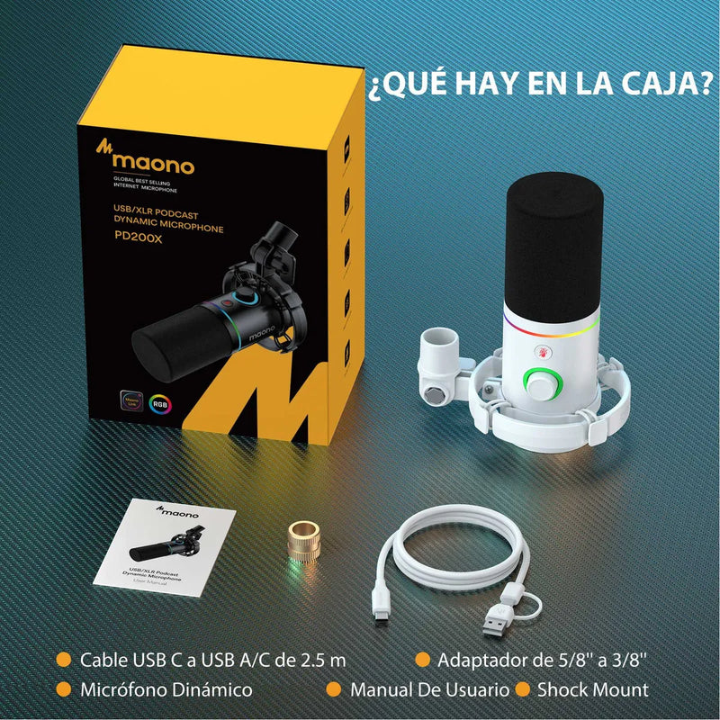 Maono PD200X Micrófono Pc Gamer Rgb Dinamico Usb/xlr Podcast Color Blanco