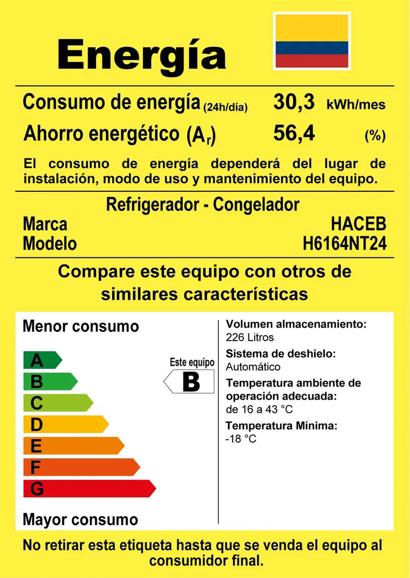 Nevera Haceb No Frost 243 Litros Manija Integrada Negra