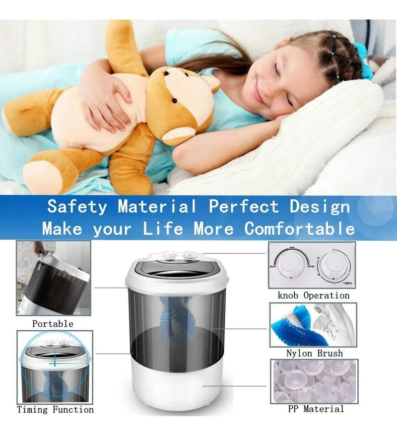 Mini Lavadora Portátil, Semiautomática Azul/blaco