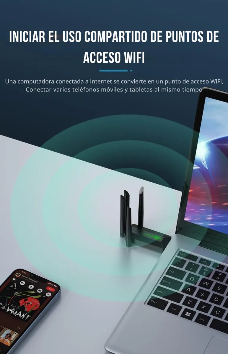Adaptador Wifi Usb 5g Dual Band 1200 Mbps Receptor 4 Antenas