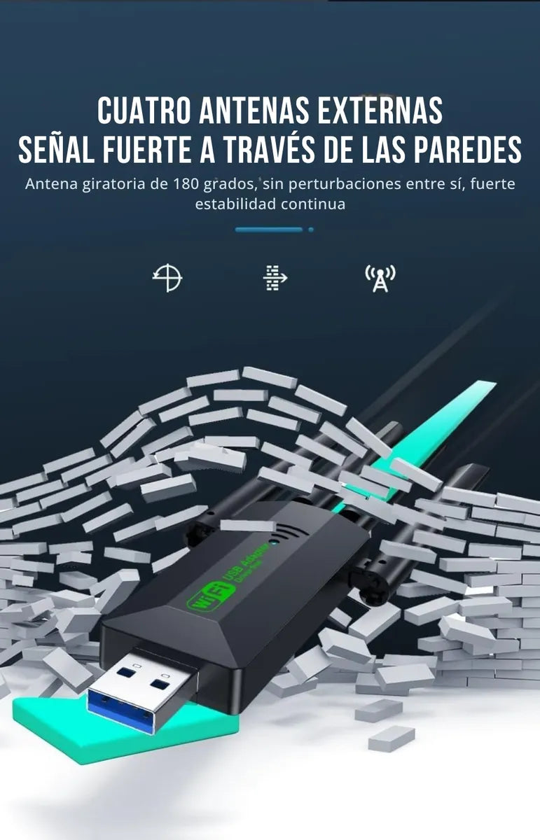 Adaptador Wifi Usb 5g Dual Band 1200 Mbps Receptor 4 Antenas