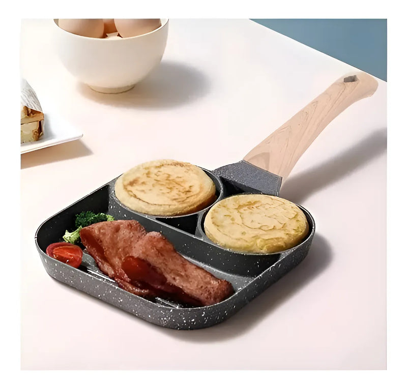 Sartén multiusos 3 en 1 con separadores para huevos y hamburguesas, color gris