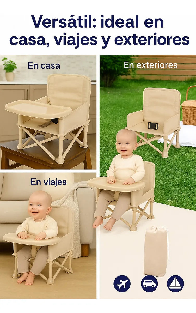 Silla Plegable Para Bebe Portatil Con Bandeja - Comedor Silla Bebe Beige