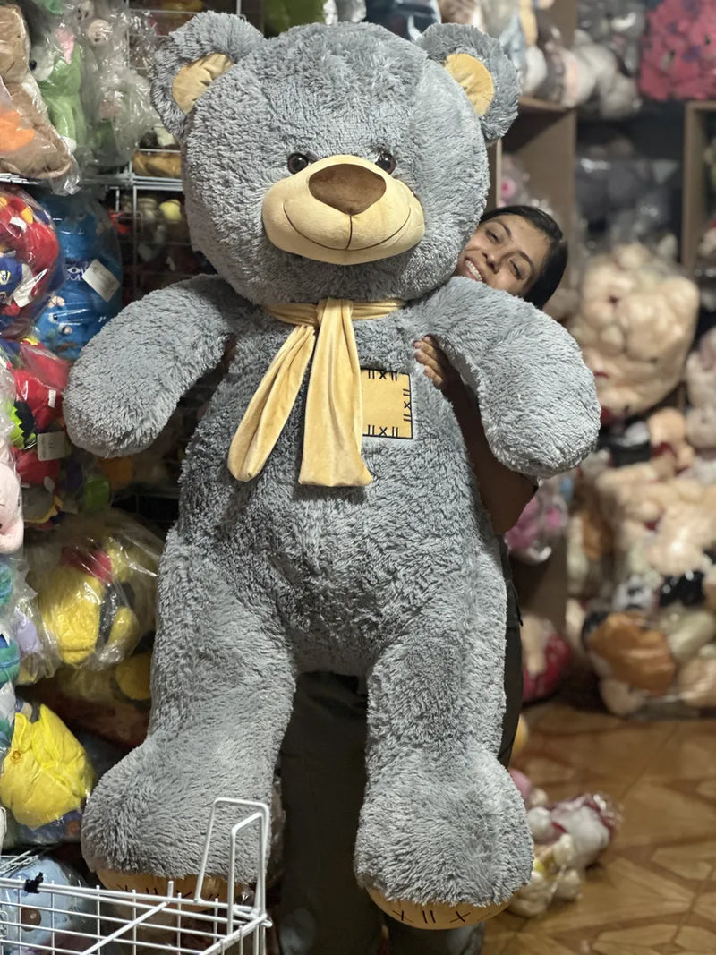 Oso De Peluche Gigante 1,50m + Moño + 3 Globos Gris