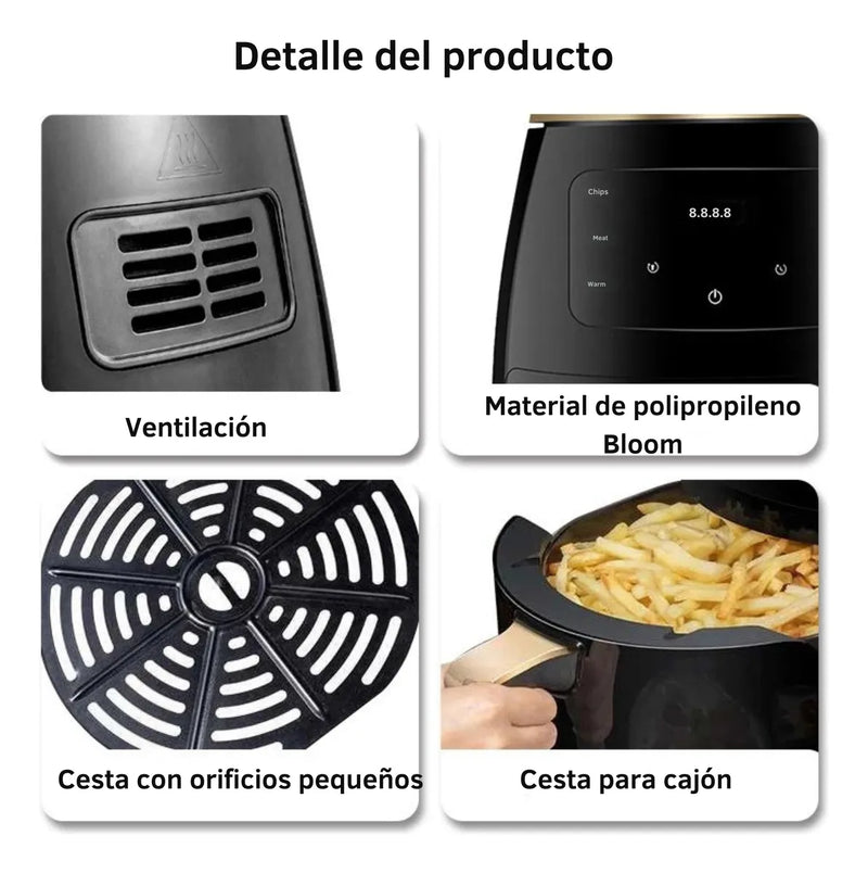 Air Fryer 6l Digital Con Bandeja Antiadherente Casa Cocina Negro