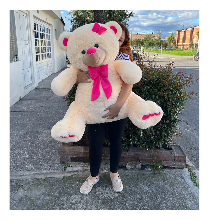 Osa De Peluche Grande De 1 Metro Perfumada Y Con Moño De Reg Crema