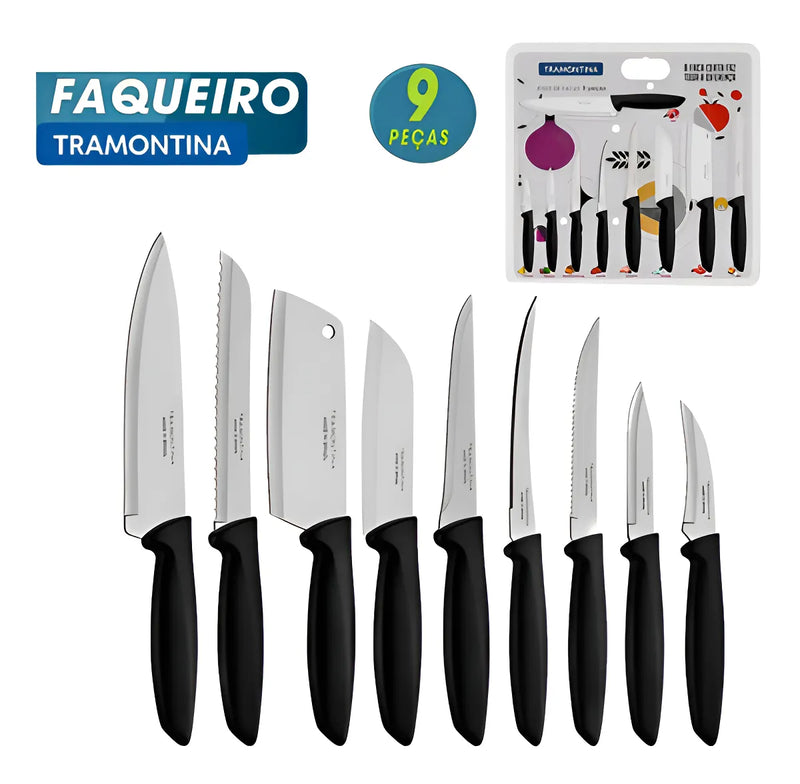 Cuchillos Tramontina Acero Inox Y Polipropileno Negro 9 Pzas