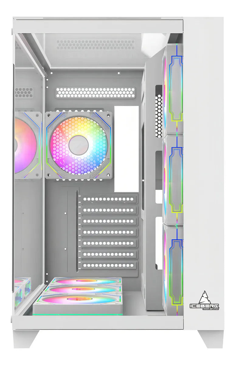 Caja Gabinete Gamer Iceberg Crystal Cube Xl 7x Fans Argb Color Blanco