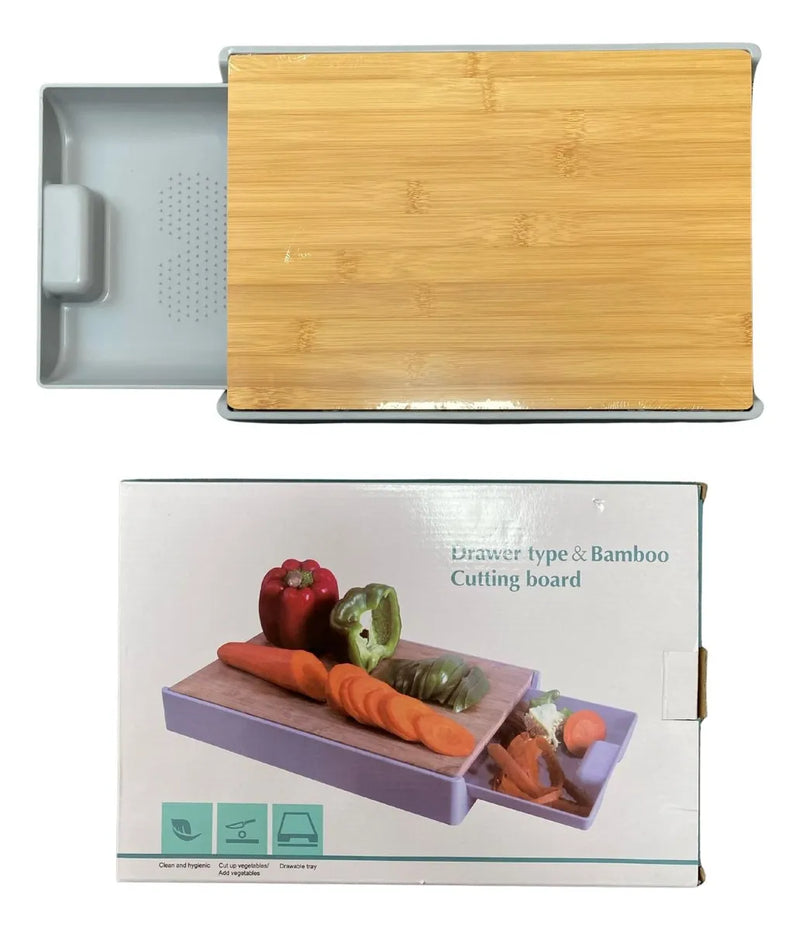 Tabla Bambú Cortar Verduras Bandeja Extraíble Multifuncional Lisa
