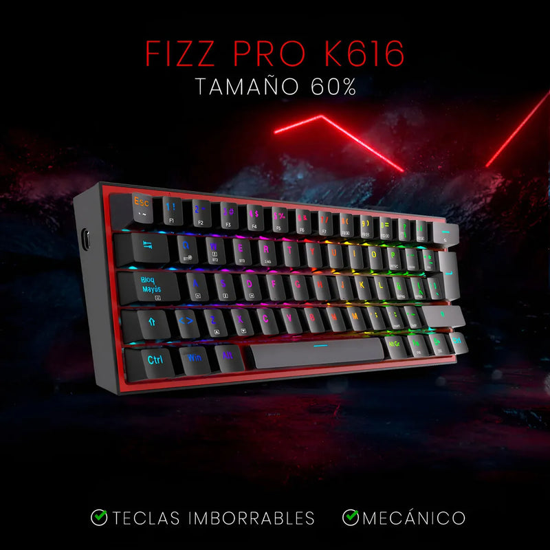 Teclado Mecánico Redragon Fizz Pro K616 Rgb Wireless Dual Color Del Teclado Negro Idioma Español Latinoamérica