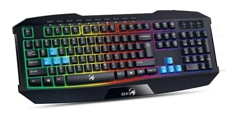 Teclado Genius QWERTY Membrana español color negro con luz de 7 colores