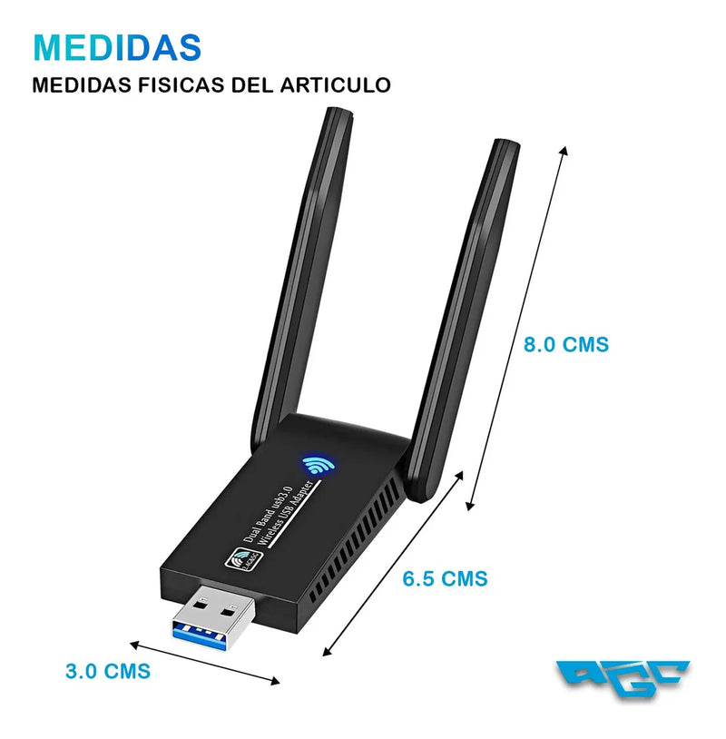 Adaptador Usb Wifi Doble Banda Antena Tarjeta Red 2.4g 5g