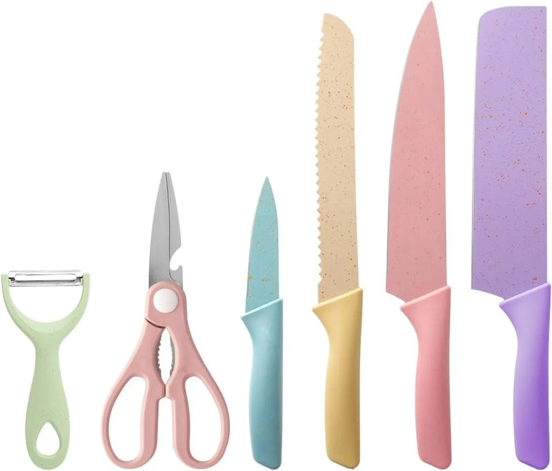 Juego De Cuchillos Set X6 Piezas Colores Pastel + Estuche Pateles