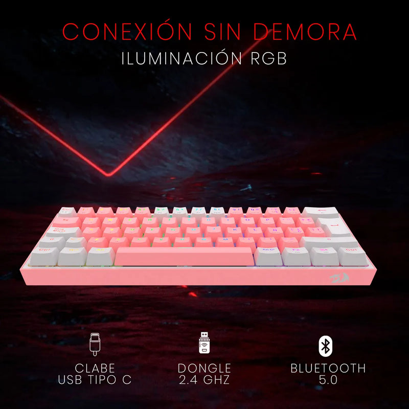 Teclado Redragon Fizz Pro K616-rgb Rosa/blanco Español Gamer Color Del Teclado Rosa Idioma Español Latinoamérica