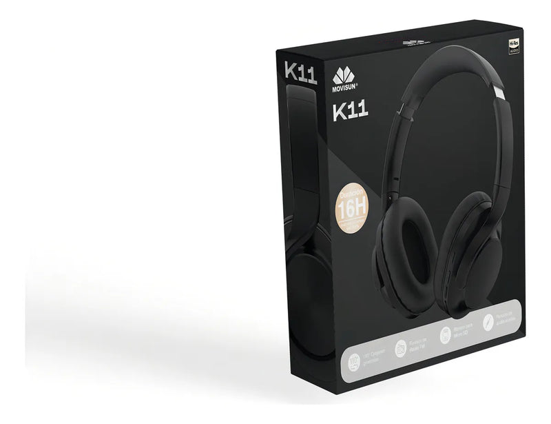 Audífonos Bluetooth Inalámbricos Movisun K11 Diadema 16 Hrs Color Negro