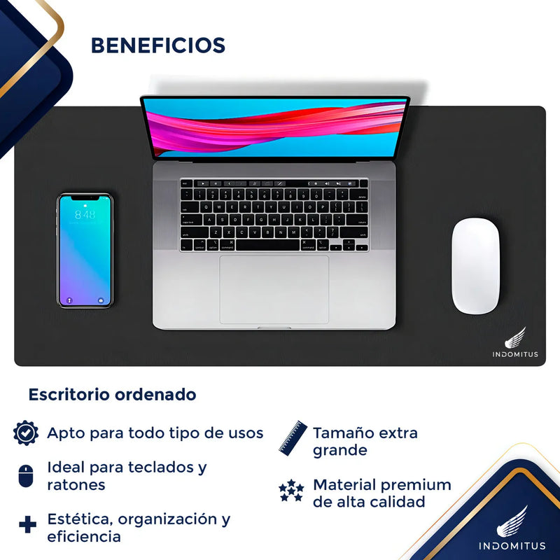 Mousepads Gamer Tapete Escritorio Extra Grande Alfombrilla de Ratón para Oficina Juegos Base Antideslizante Impermeable Keyboard Pad Color Negro Indomitus