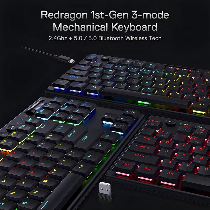 Teclado Redragon Horus QWERTY Red Ultra low profile español latinoamérica color negro con luz RGB