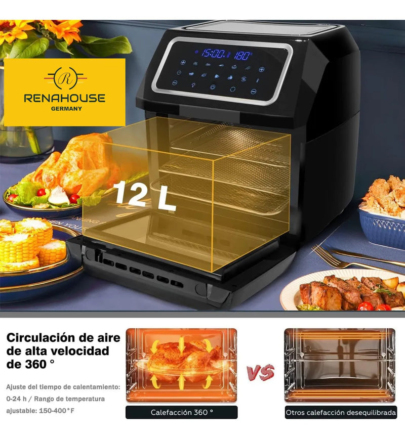 Freidora Aire Renahouse Horno Mesa Air Fryer 12 Litros Casa Negro