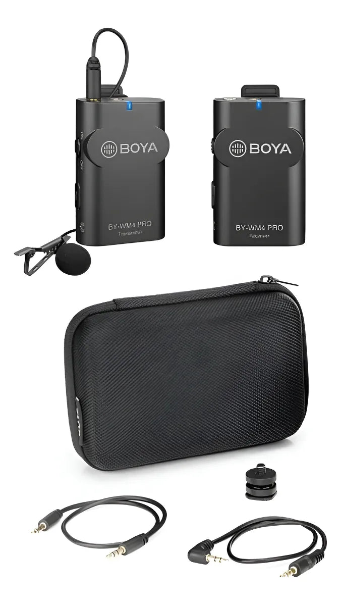 Micrófono inalámbrico de solapa Boya Bywm4 para smartphone y cámara, color negro