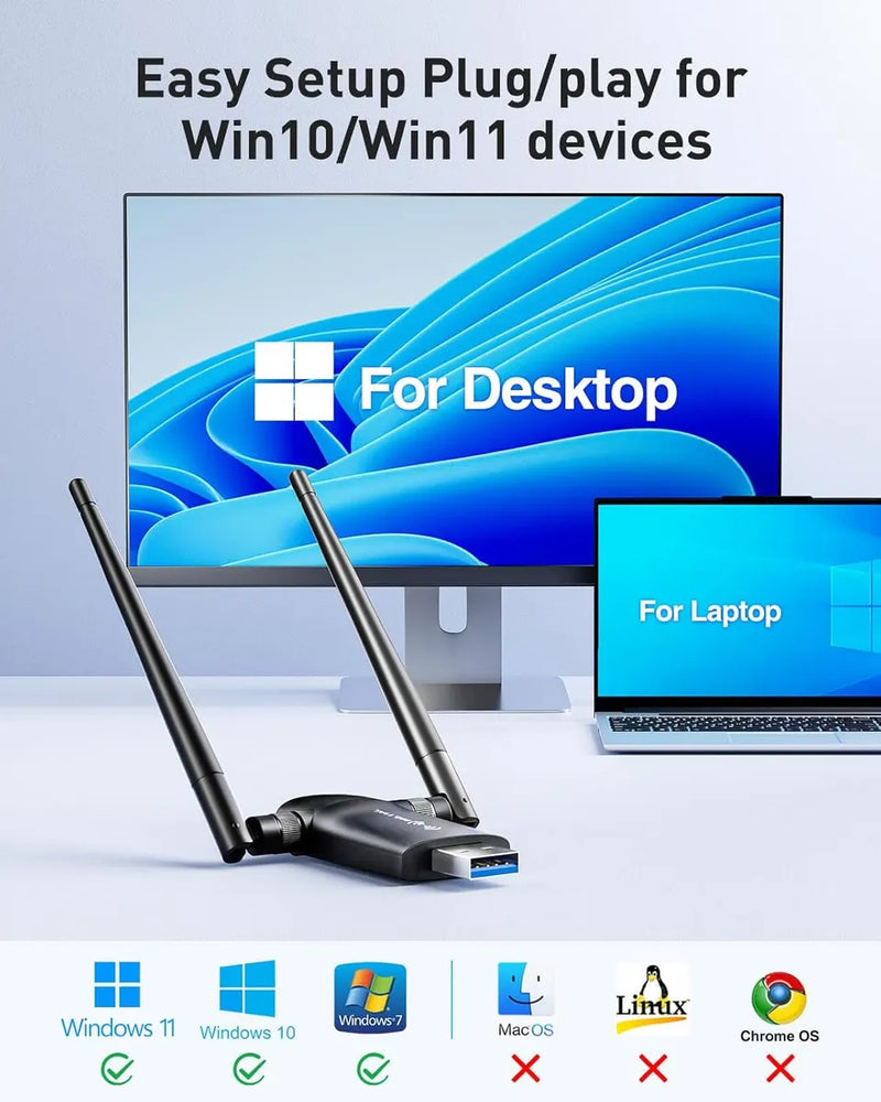 Adaptador Inalambrico Usb Wifi Para Pc 802.11ac 1200 Mbps
