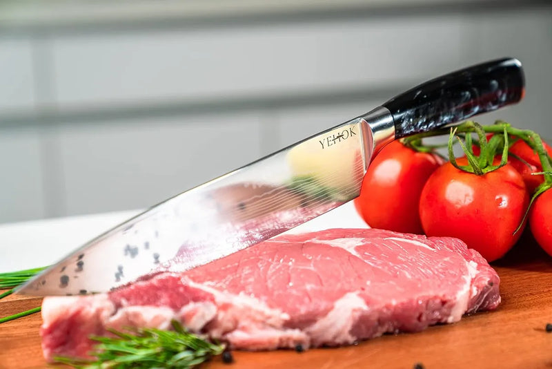Cuchillo Chef Profesional Con Patron De Damasco Yehok Cocina Negro