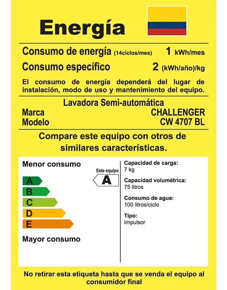 Lavadora Semiautomatica Doble Tina 7 Kg - Cw4707 Challenger Color Blanco