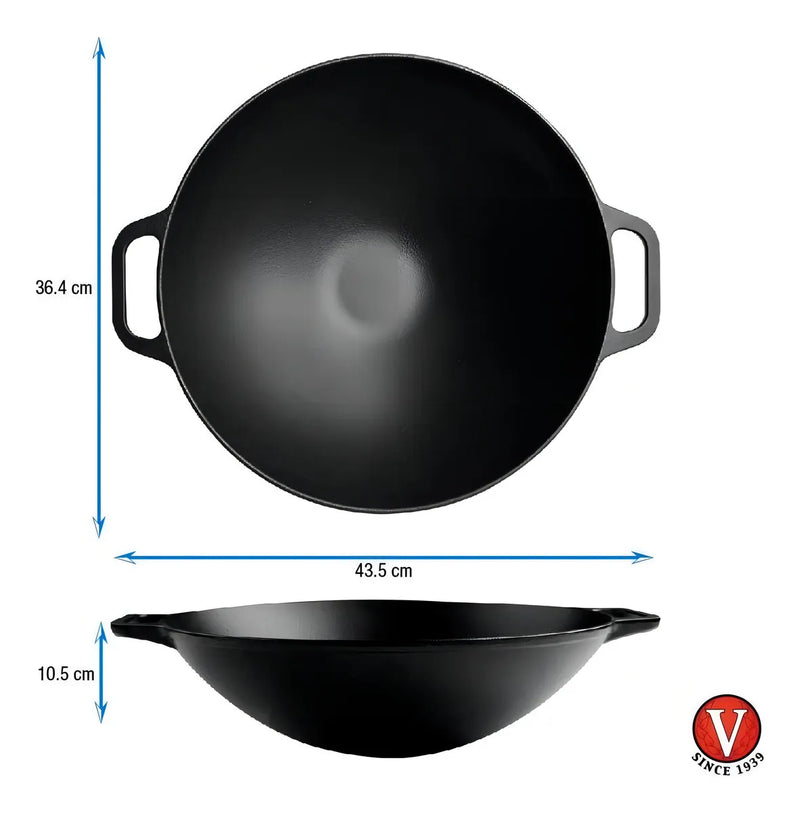 Sarten Wok 14 De Hierro Fundido Esmaltado Victoria Color Negro
