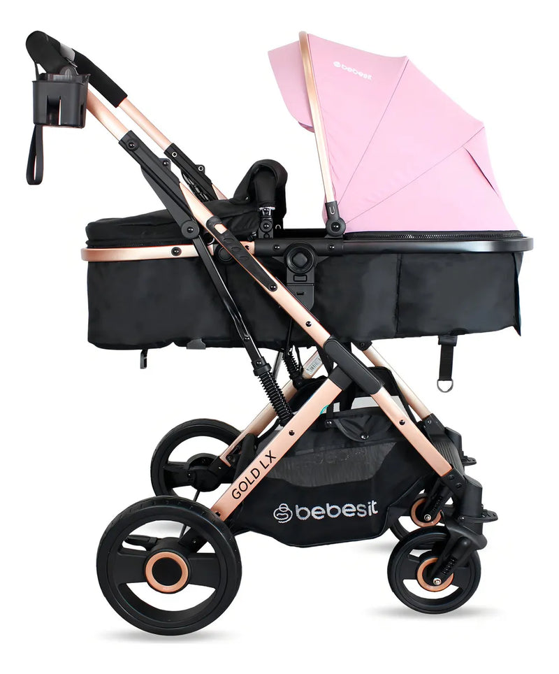 Coche De Bebé Bebesit Gold Lx Tipo Moisés Rosado Chasis Negro