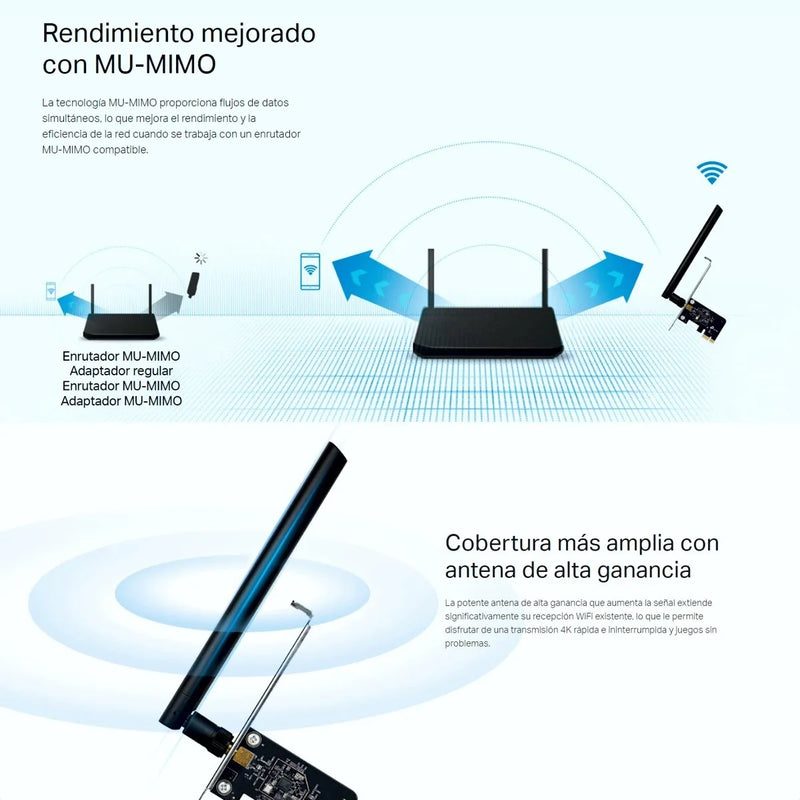 Tarjeta De Red Pci-e Wifi Dualband Ac600, Tp-link Archer T2e
