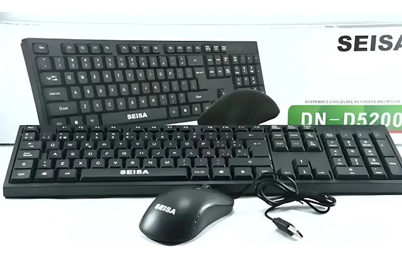 Combo Teclado En Español + Mouse Optico De Cable Usb Seisa Mouse Negro Teclado Negro